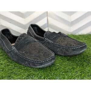 Robert Graham Soprano Men 9.5 Black Tan Wh Paisley Leather Stitch Driver Loafer